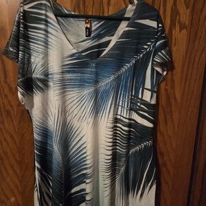Women's Blue Palm Print Top